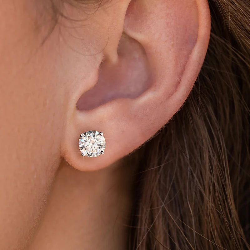 DW D Color Brilliant Round Cut Lab Moissanite Diamond Stud Earrings for Women 925 Sterling Silver Gold Plated Wedding Jewelry