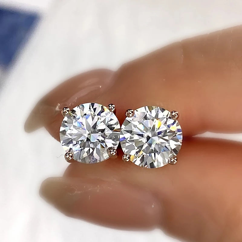 DW D Color Brilliant Round Cut Lab Moissanite Diamond Stud Earrings for Women 925 Sterling Silver Gold Plated Wedding Jewelry