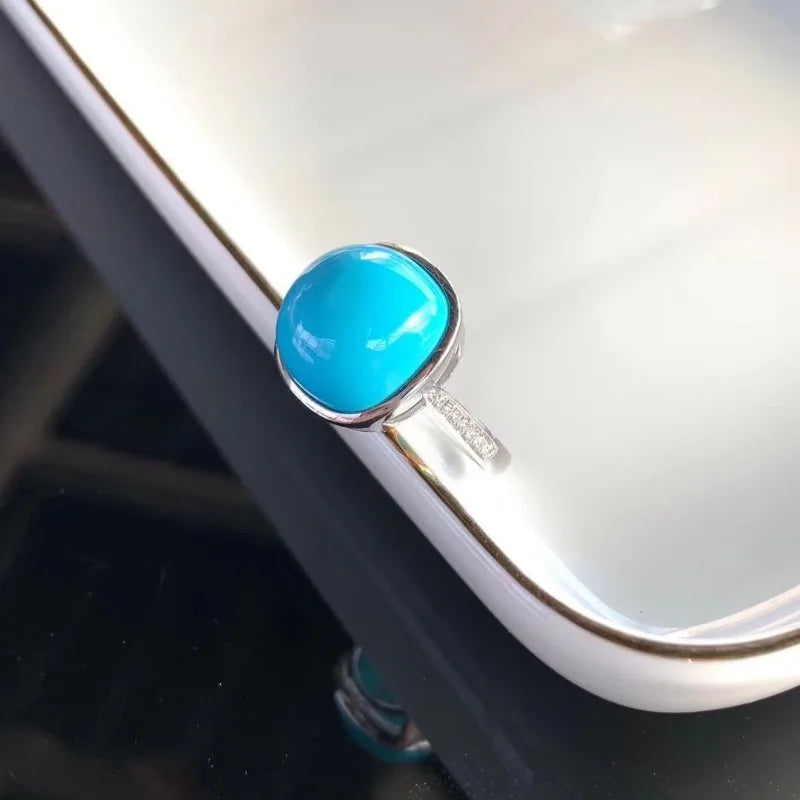 Anillos cuadrados turquesa brillante clásicos para mujer, anillo azul vintage simple, adecuado para uso diario, joyería ligera de lujo.