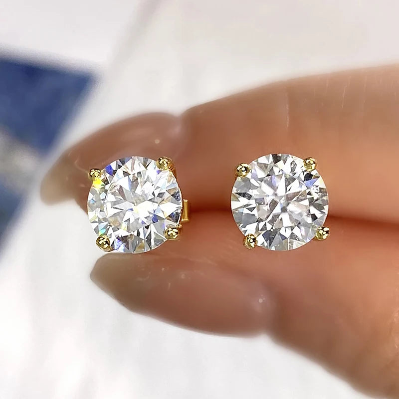 DW D Color Brilliant Round Cut Lab Moissanite Diamond Stud Earrings for Women 925 Sterling Silver Gold Plated Wedding Jewelry